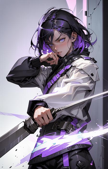 04763-1693683826-1boy, letterboxed,purple theme,  male_focus, black_hair, weapon, solo, thundering, lightning,  illustration.media,  ,action shot.png